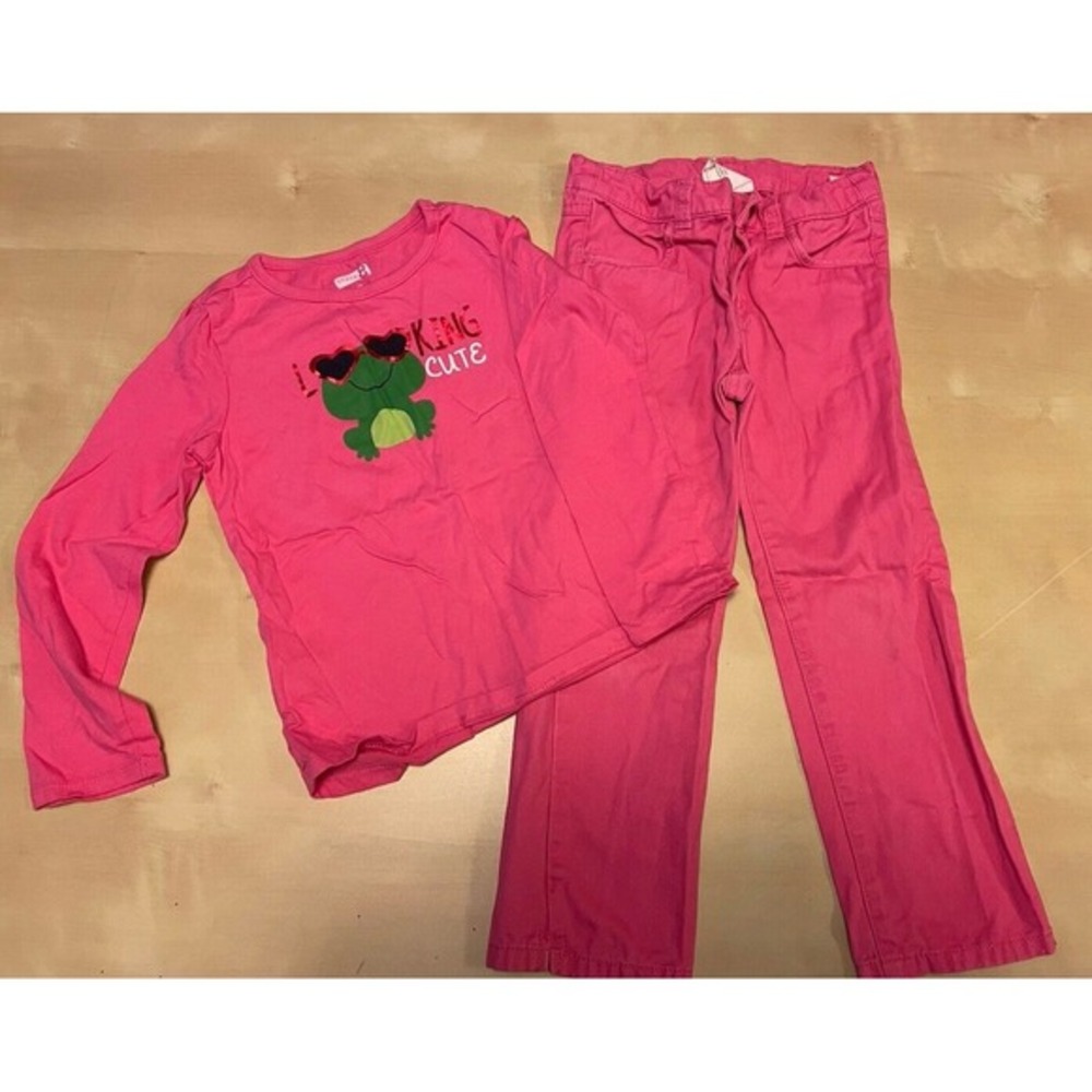Children's Place Girls Size 4 Cute Frog Outfit Shirt And Pink Pants Spring‎